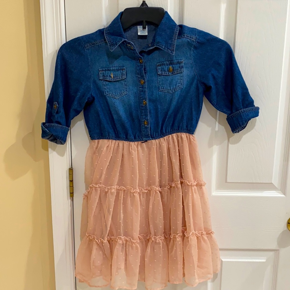 Tanish/Pinkish Dress with a jean material top.